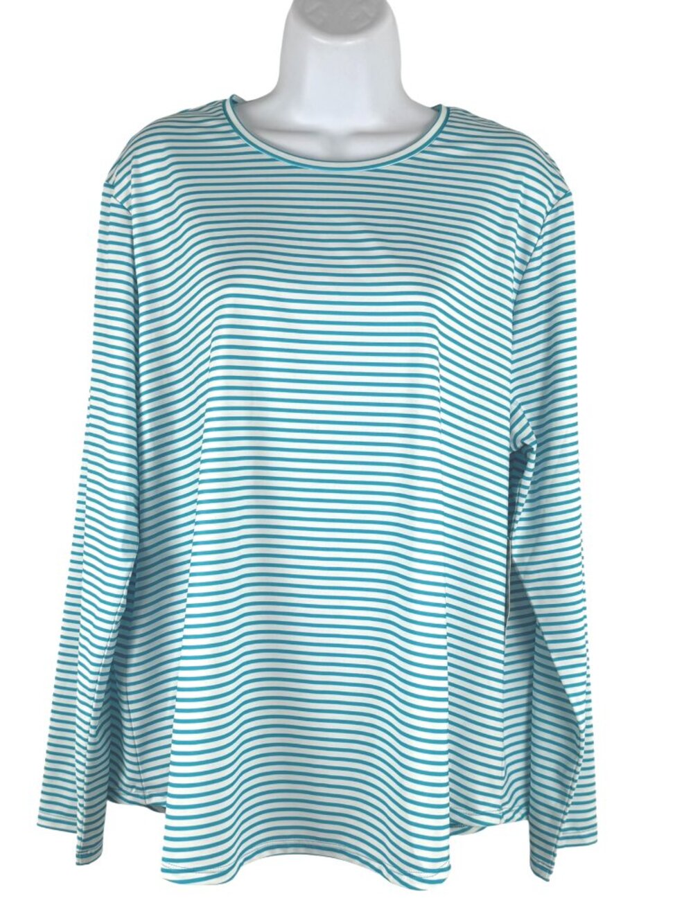 Chico's Zenergy UPF Stripe Crew Top Size 3 Turquoise White Striped NWT TP-3953‎